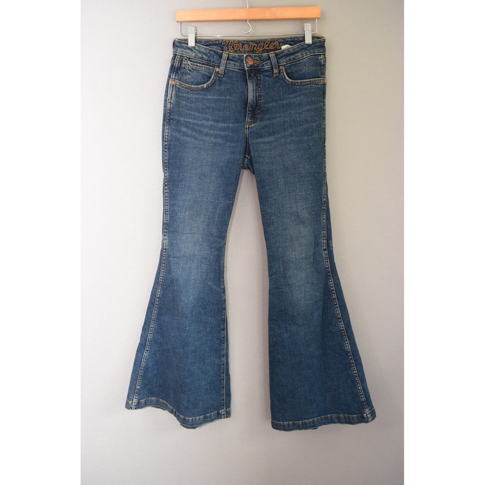 Wrangler High Rise Flare Jeans 27x34 Blue Retro Hemp Blend Women Western Boho